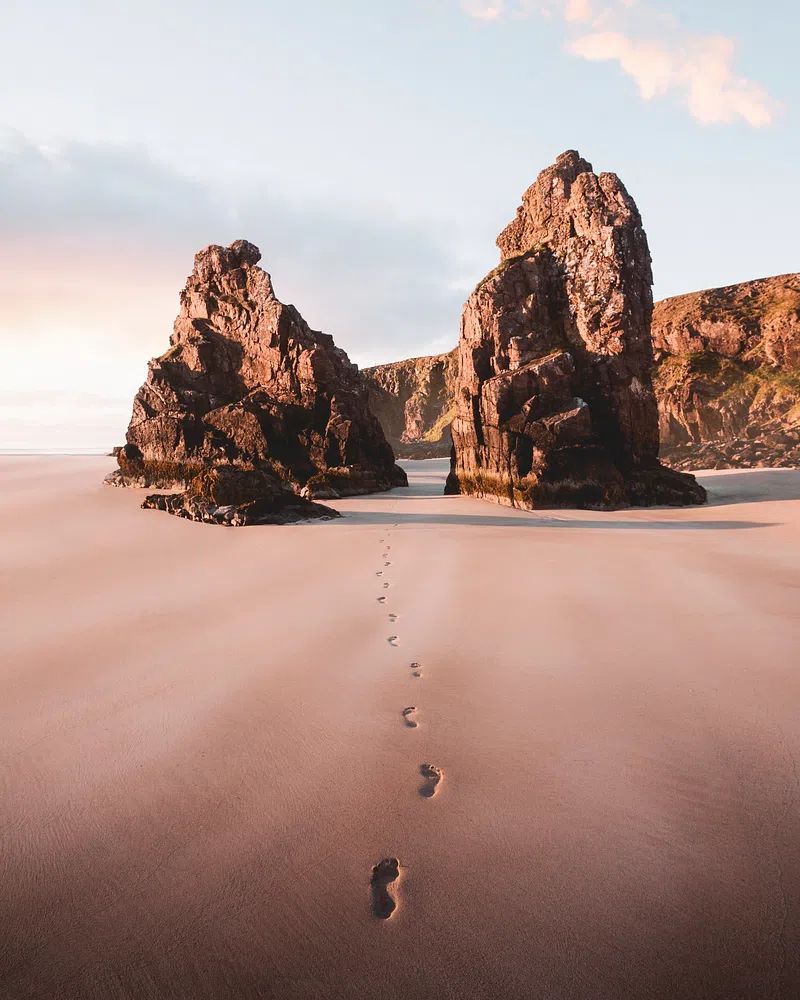 Footsteps sand passing outer Hebrides. poster detail