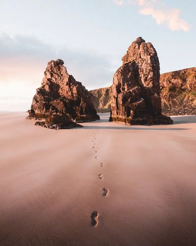 Footsteps sand passing outer Hebrides.