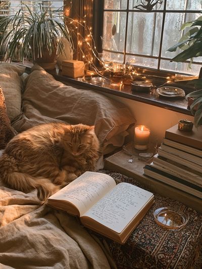 Cozy Cat Reading Nook Photography Poster.