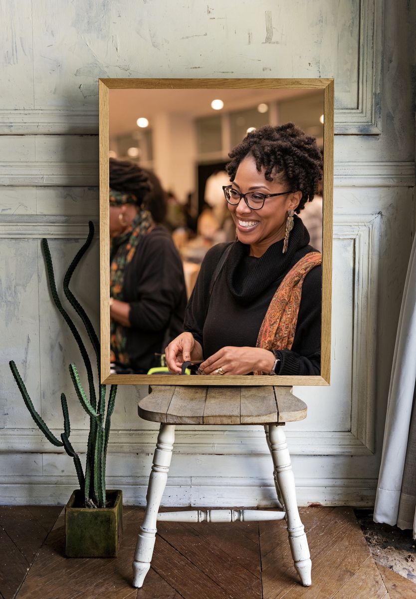 Smiling Woman at Event Photography Poster. room preview