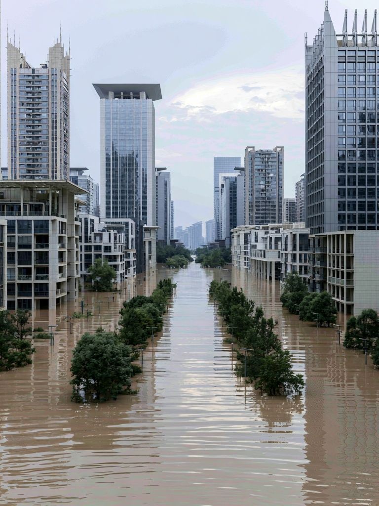 Flooded City Skyline Photography Poster. poster detail