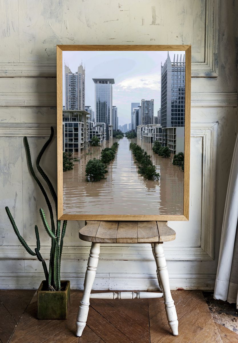 Flooded City Skyline Photography Poster. room preview