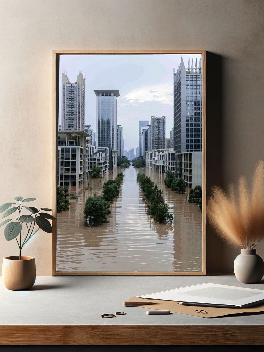 Flooded City Skyline Photography Poster. — room view 2