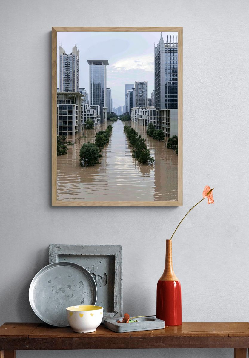 Flooded City Skyline Photography Poster. — room view 3