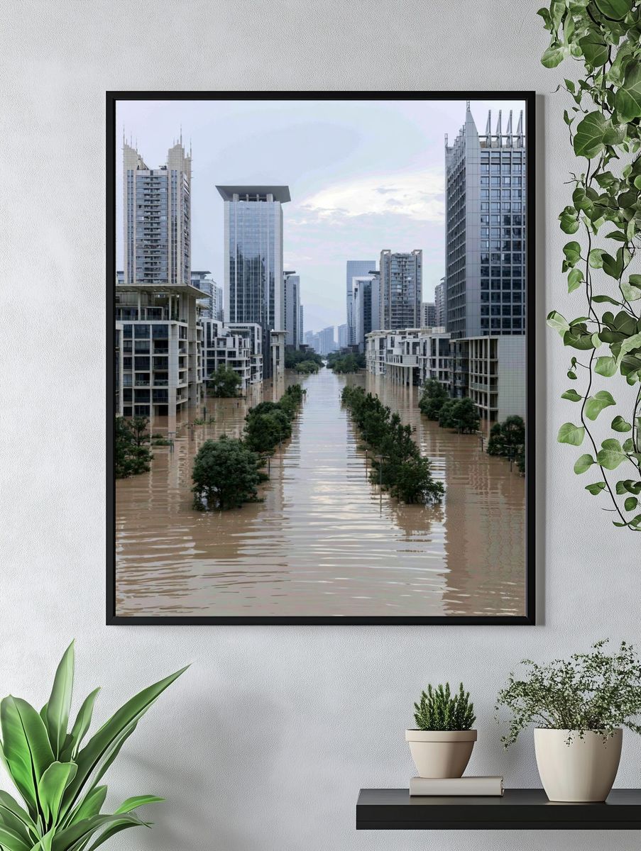 Flooded City Skyline Photography Poster. — room view 4