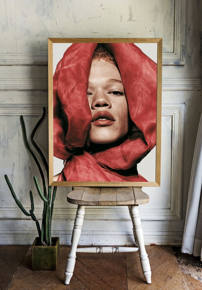 Red Fabric Portrait Photography Print. room preview