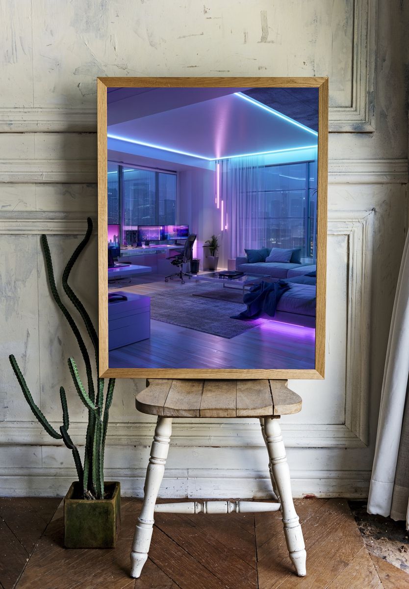 Neon Cyberpunk Interior Photography Poster. room preview