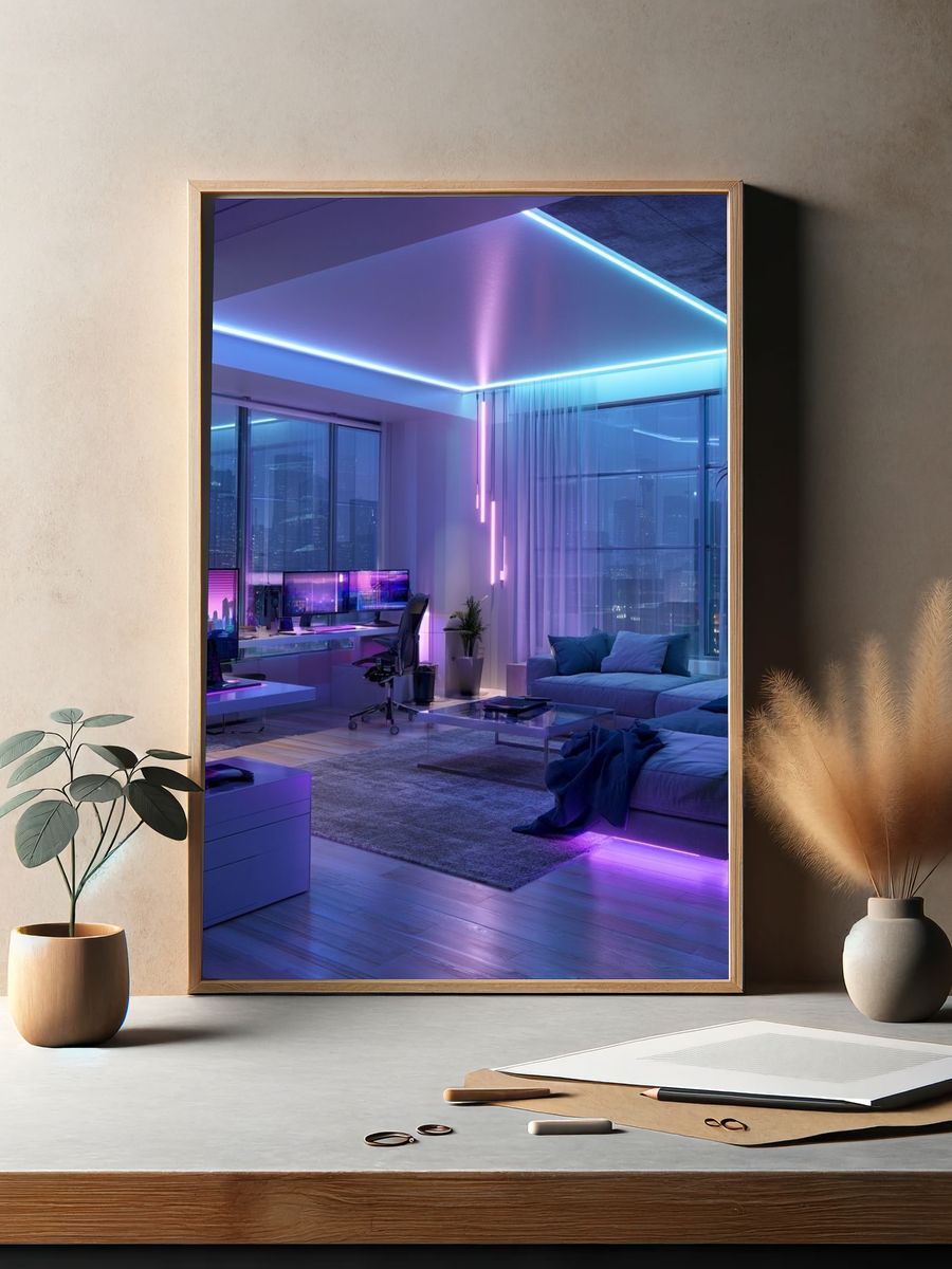 Neon Cyberpunk Interior Photography Poster. — room view 2