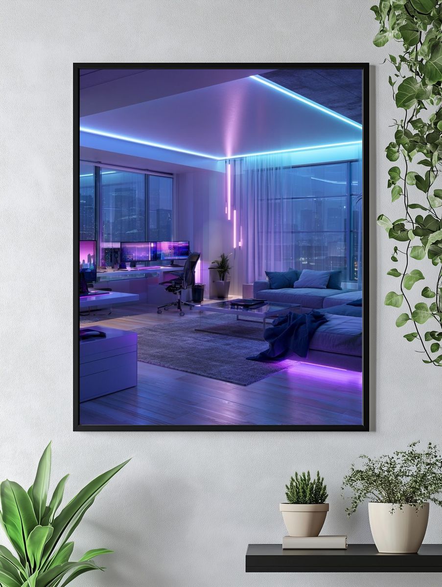 Neon Cyberpunk Interior Photography Poster. — room view 4