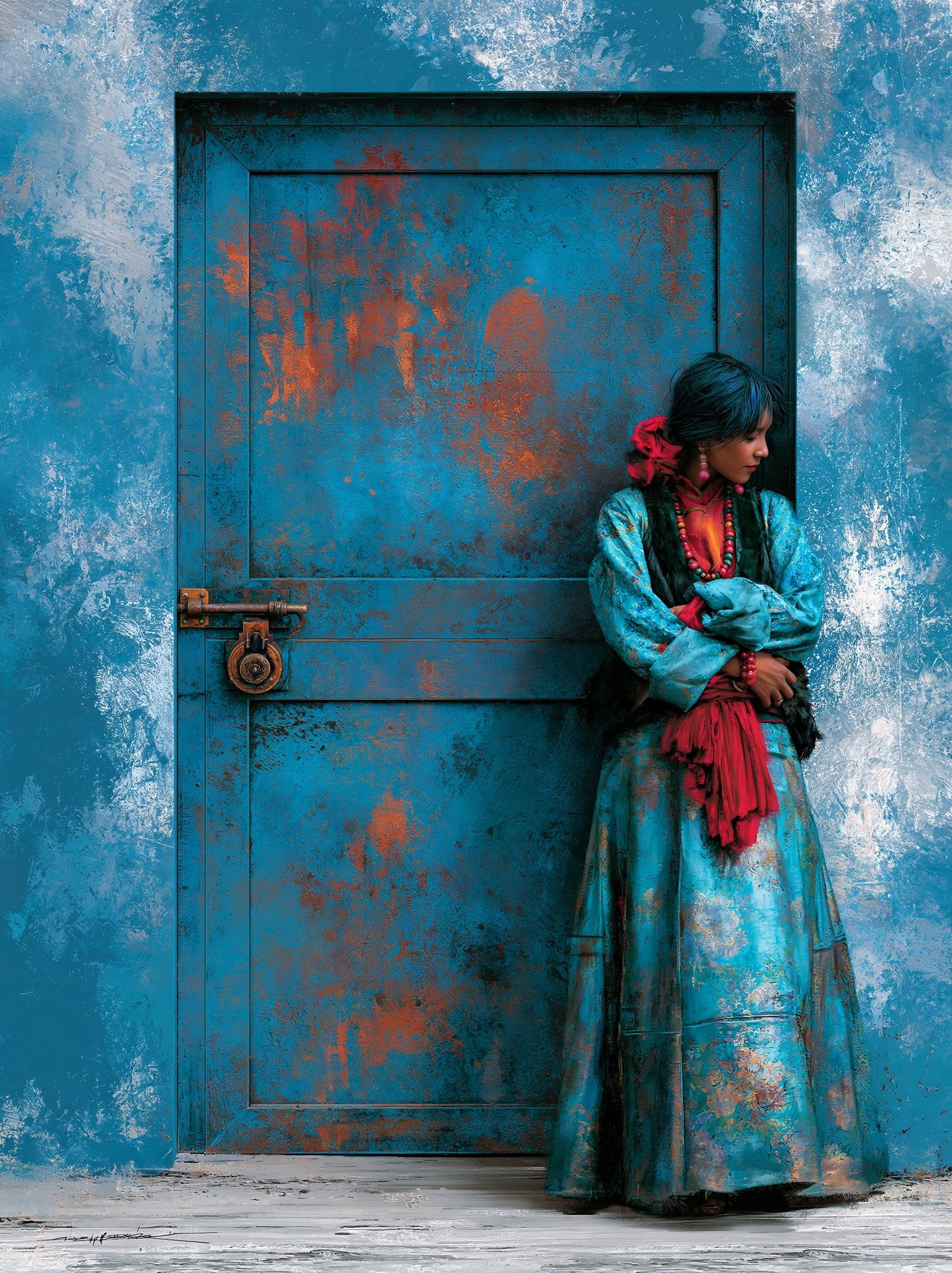 Turquoise Door Portrait Print. poster detail