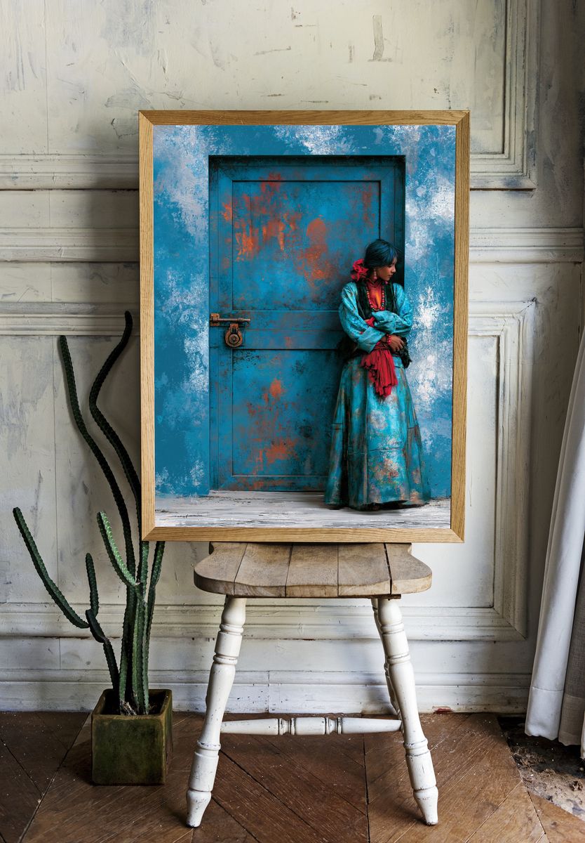Turquoise Door Portrait Print. — room view 1