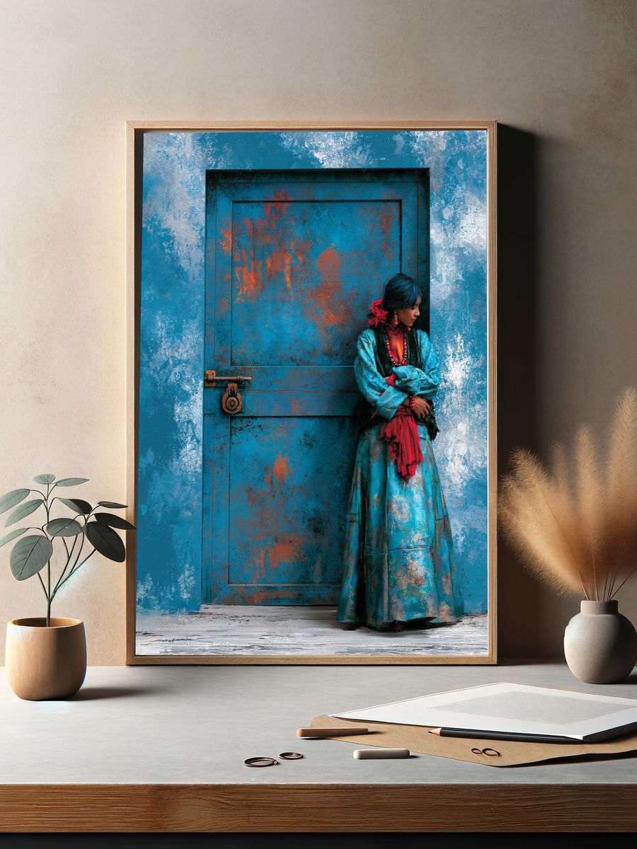 Turquoise Door Portrait Print. — room view 2