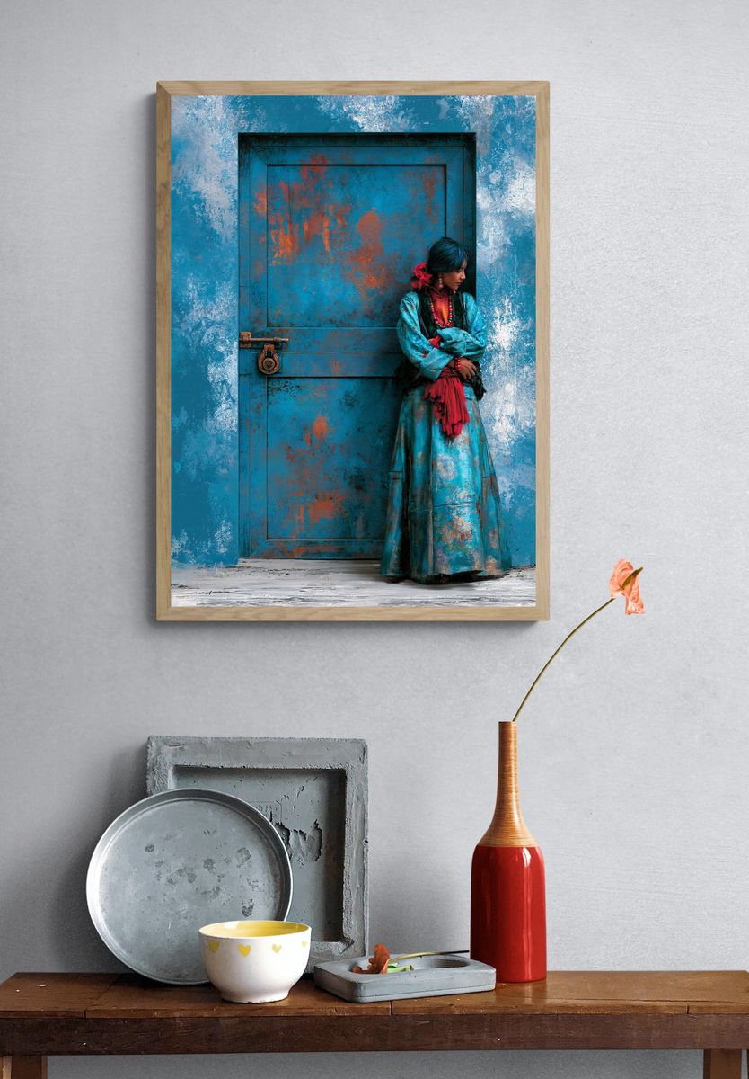 Turquoise Door Portrait Print. — room view 3
