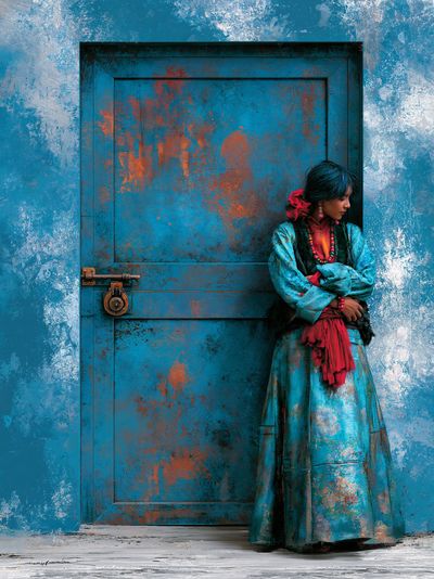 Turquoise Door Portrait Print. poster