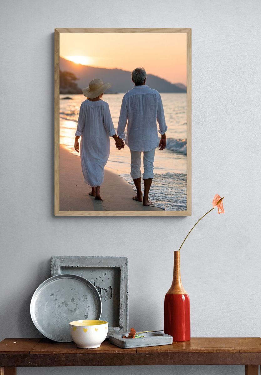 Sunset Beach Couple Photography Poster. — room view 3