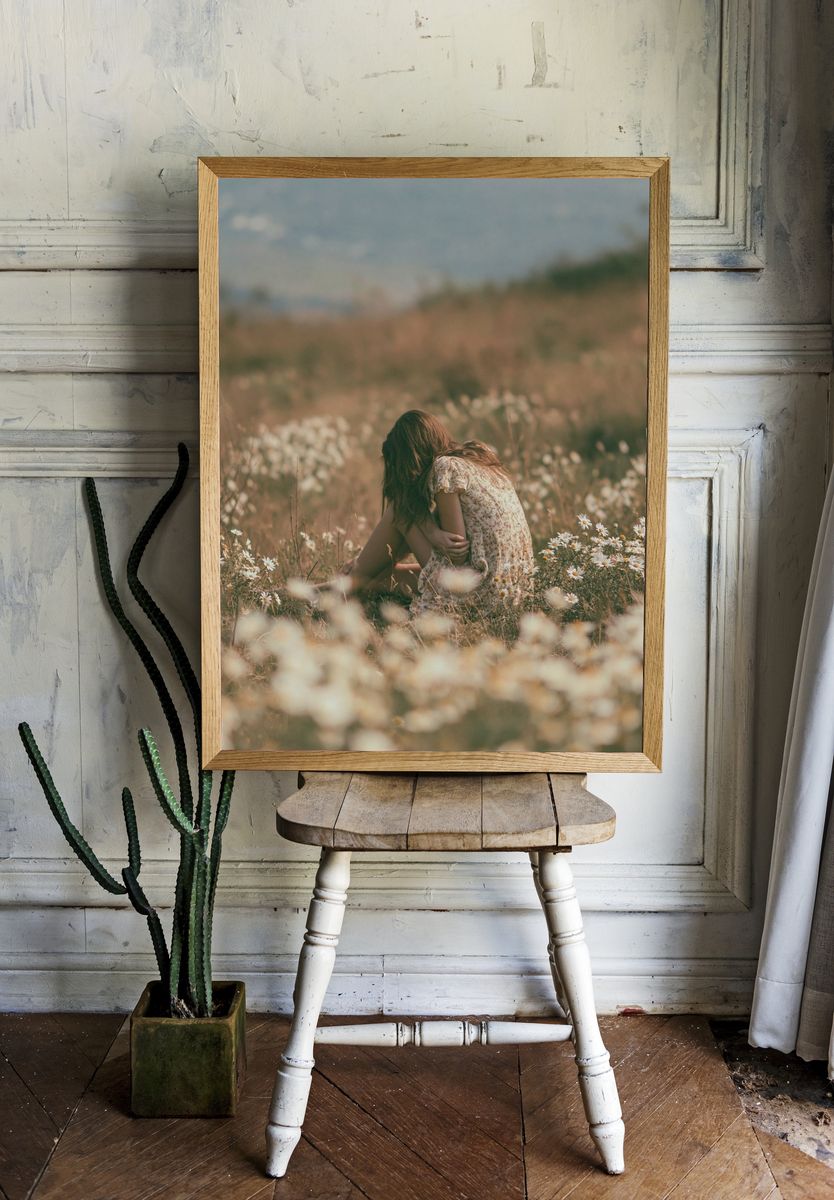 Girl in Wildflower Meadow Photography Poster. — room view 1