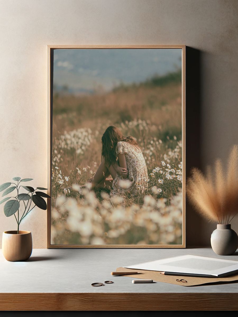 Girl in Wildflower Meadow Photography Poster. — room view 2