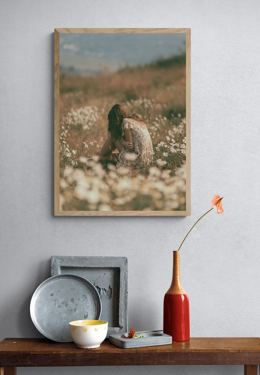 Girl in Wildflower Meadow Photography Poster. — room view 3