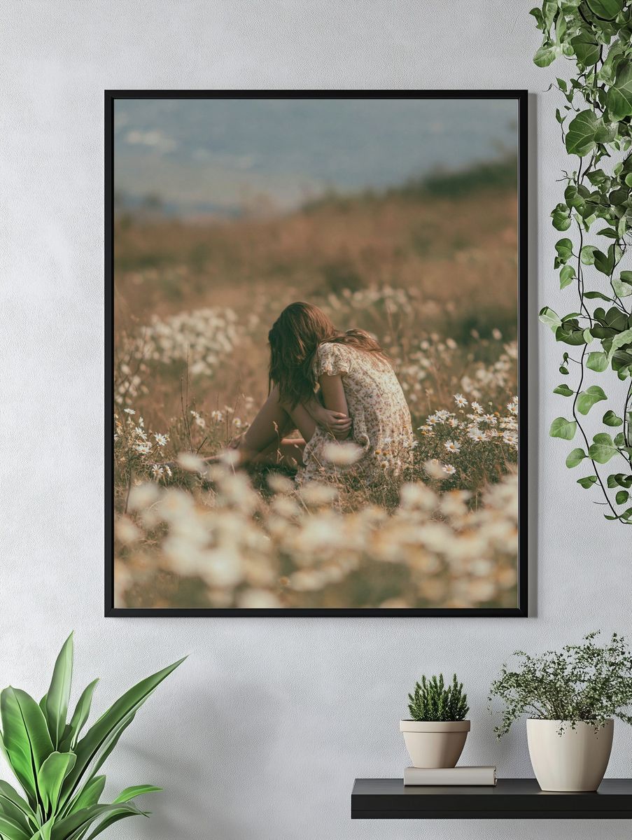 Girl in Wildflower Meadow Photography Poster. — room view 4