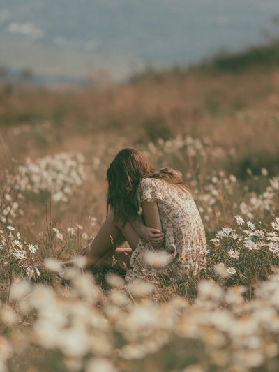 Girl in Wildflower Meadow Photography Poster.