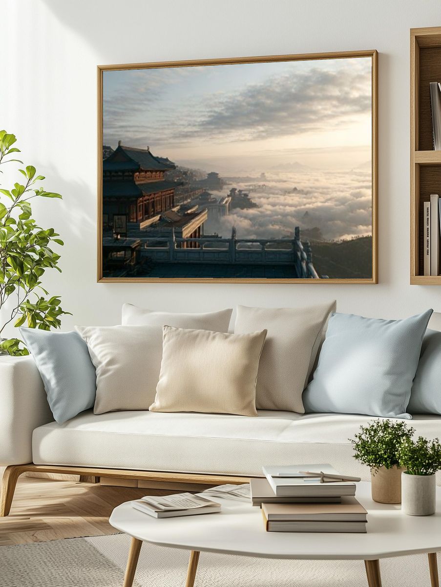 Temple Above the Clouds Photography Poster. — room view 2