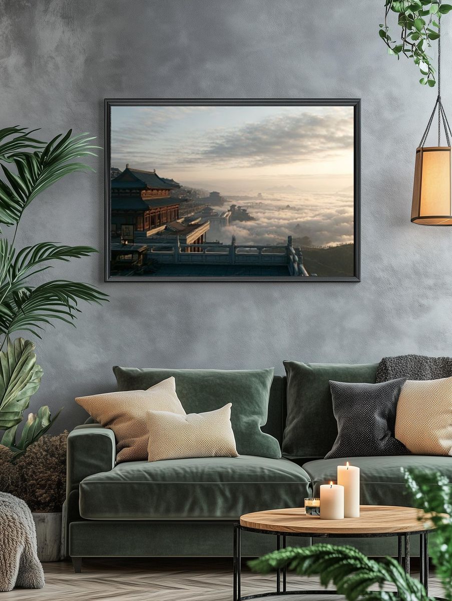 Temple Above the Clouds Photography Poster. — room view 4