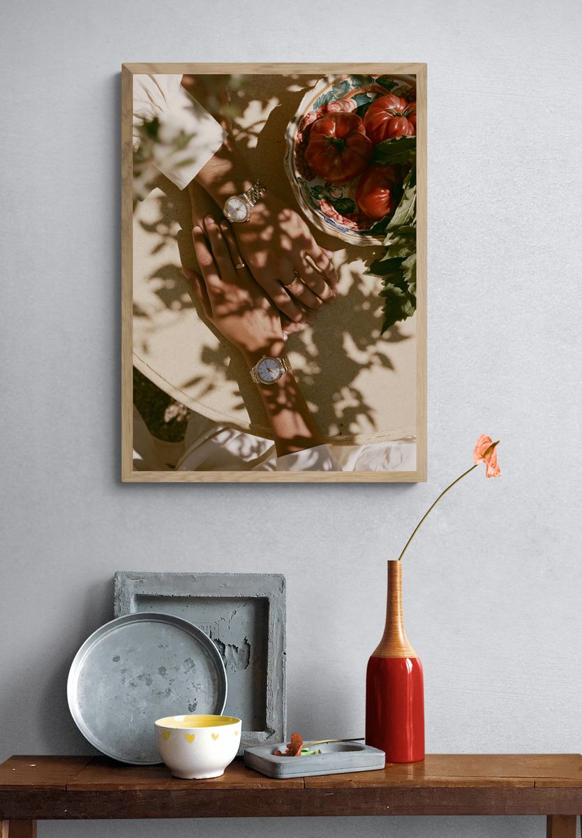 Sunlit Hands and Tomatoes Photography Poster. — room view 3