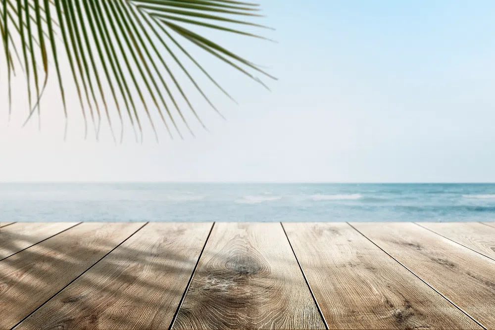 Beach product backdrop wooden counter. poster — photography art