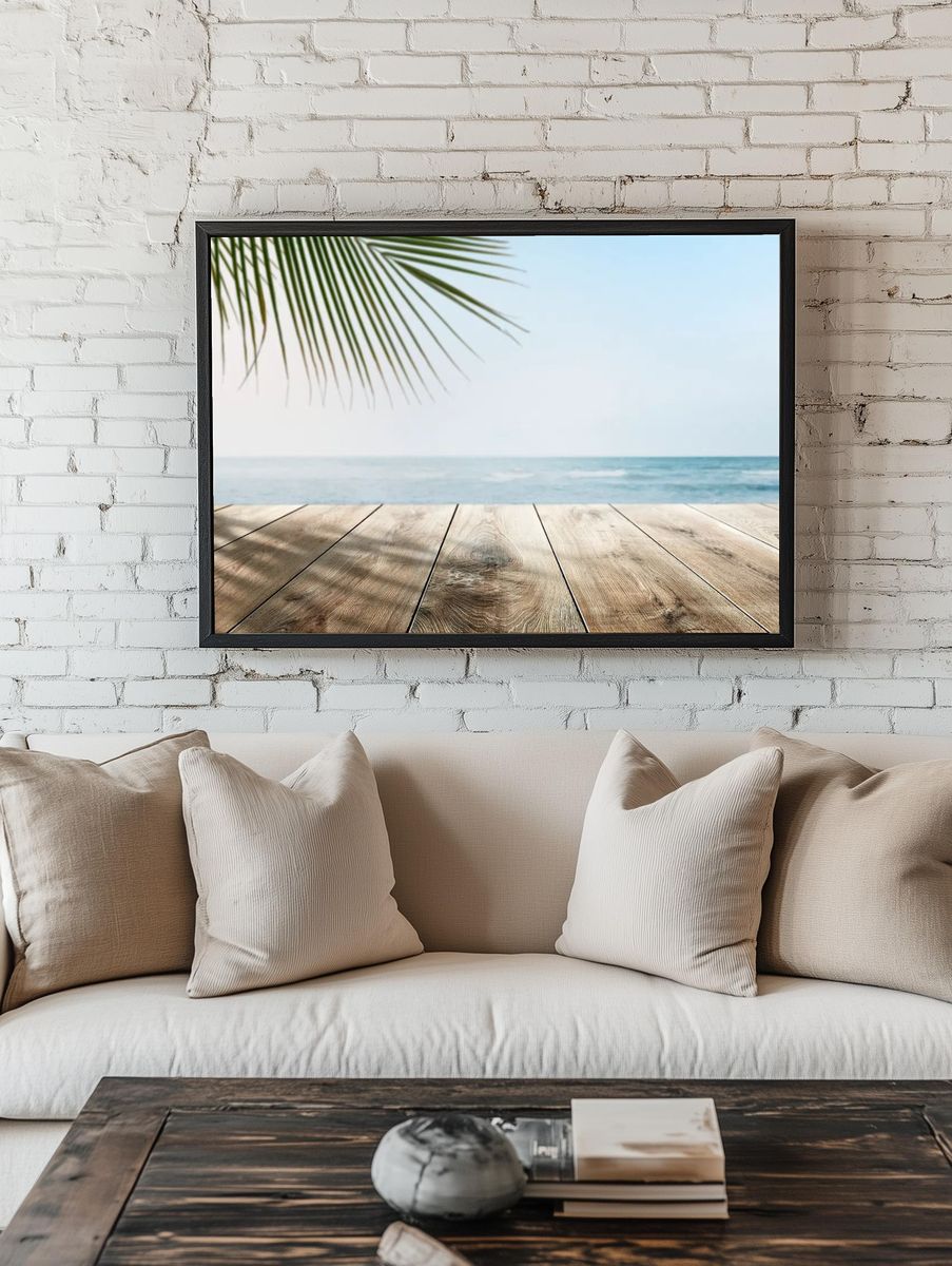 Beach product backdrop wooden counter. — room view 1