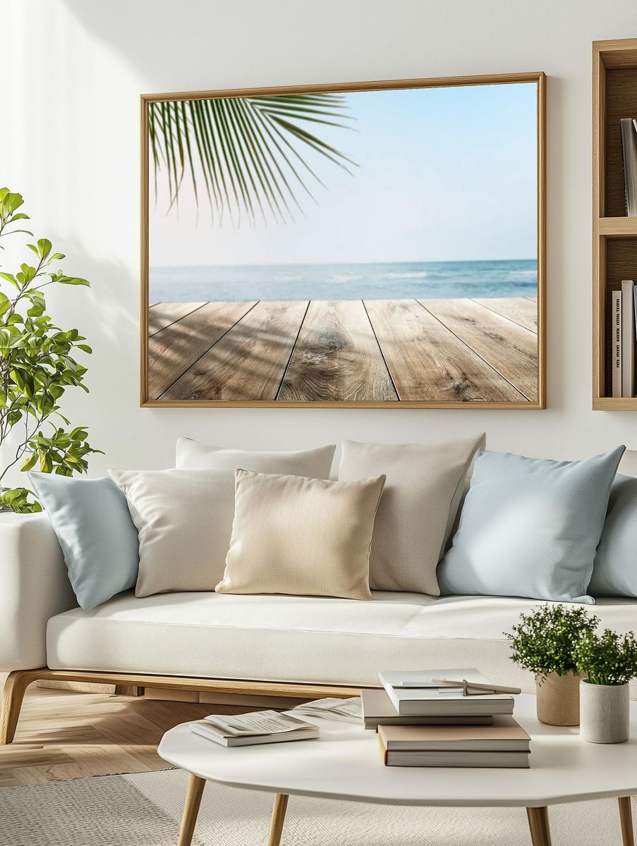 Beach product backdrop wooden counter. — room view 2