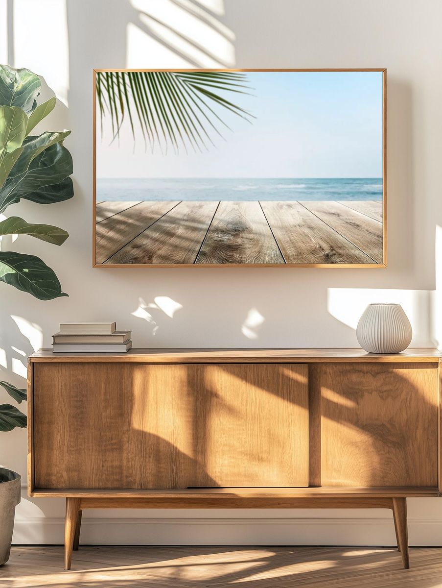 Beach product backdrop wooden counter. — room view 3