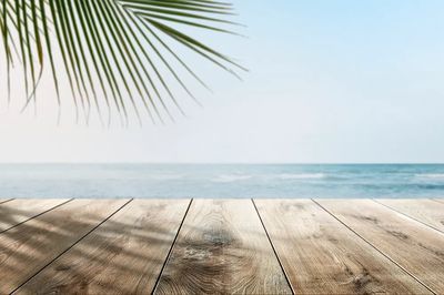 Beach product backdrop wooden counter. poster