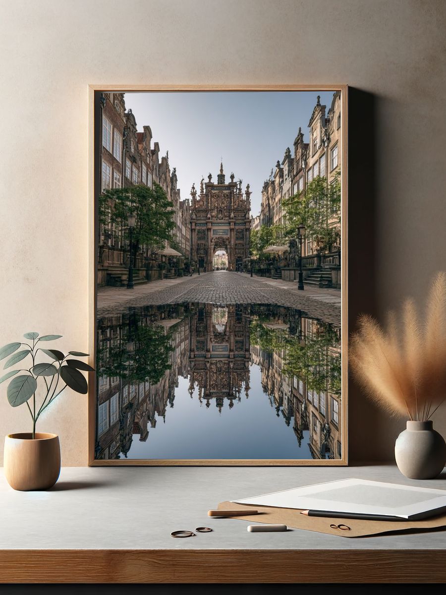 Historic European Street Reflection Poster. — room view 2