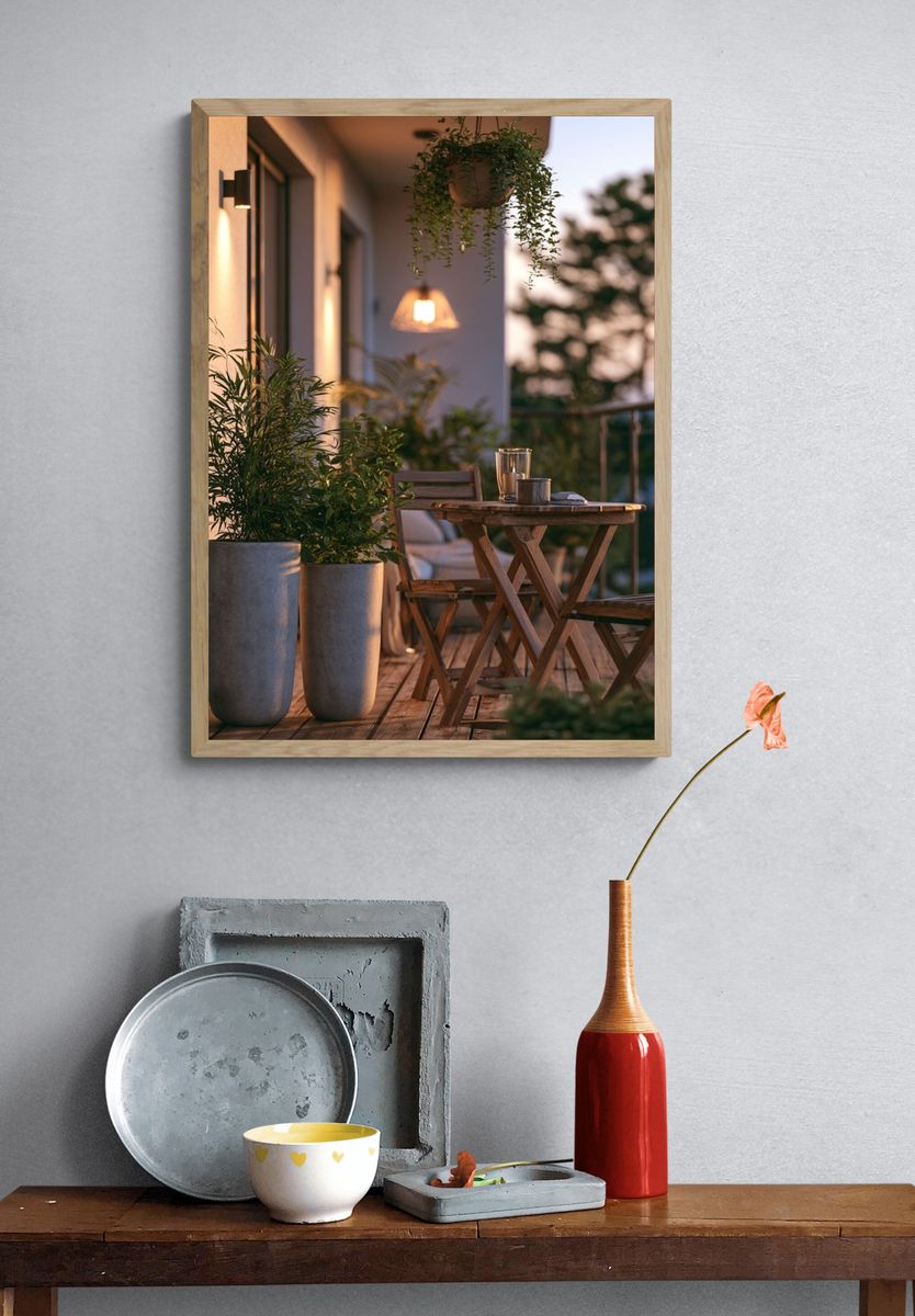 Sunlit Balcony Terrace Photography Poster. — room view 3