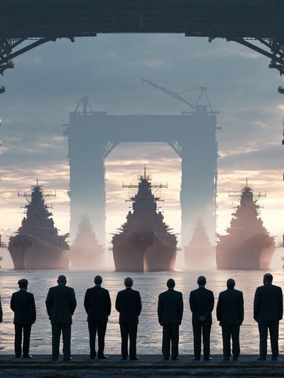Warships at Dawn Photography Poster.