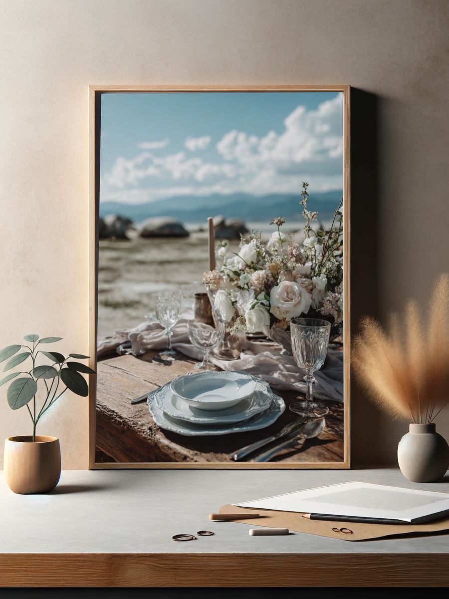 Coastal Table Setting Photography Poster. — room view 2