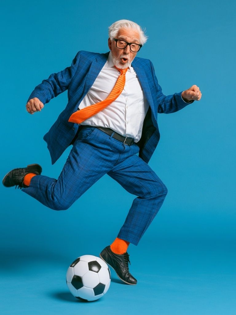 Elderly Soccer Jump Photography Poster. poster — photography art