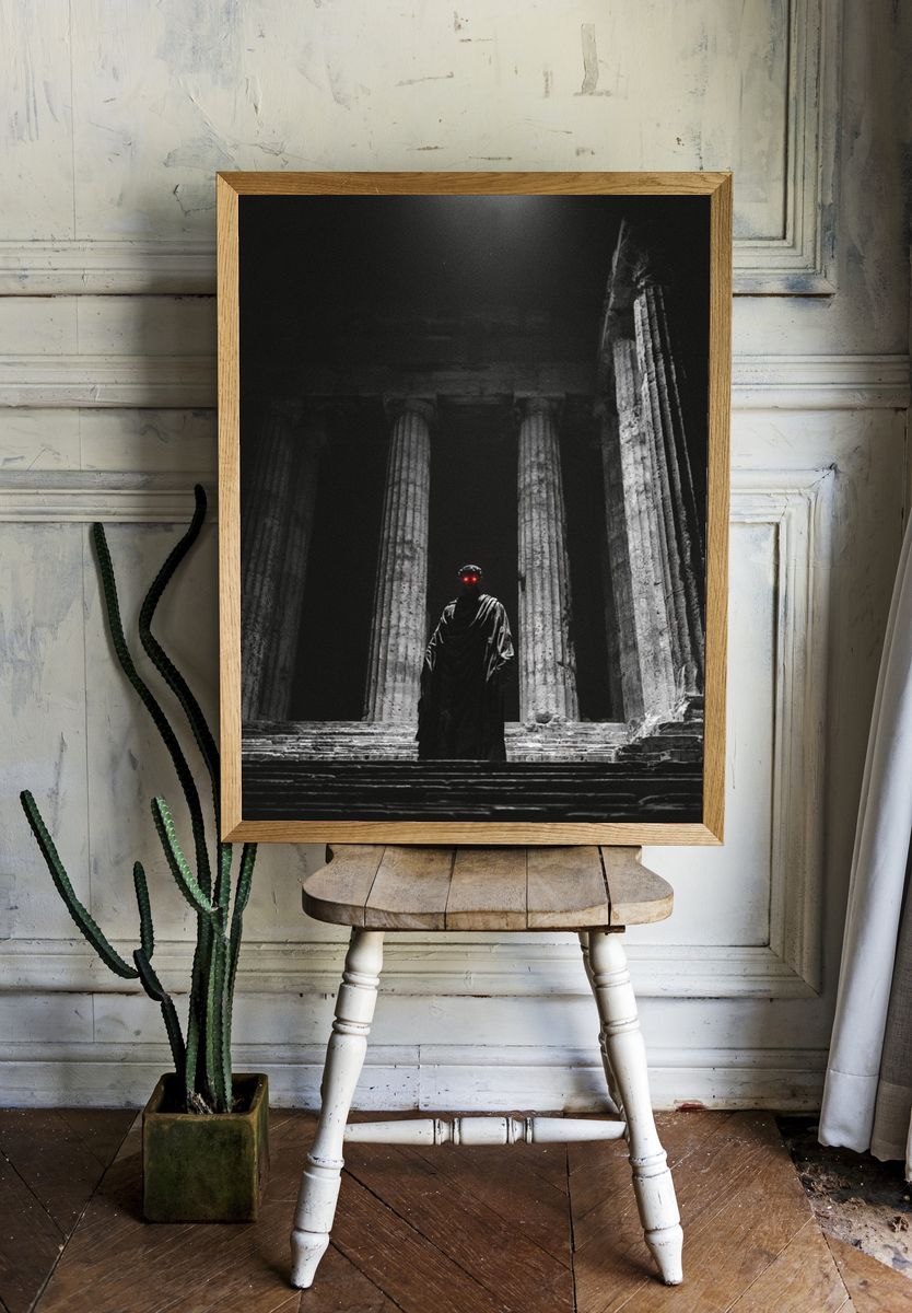 Dark Temple Figure Photography Poster. room preview