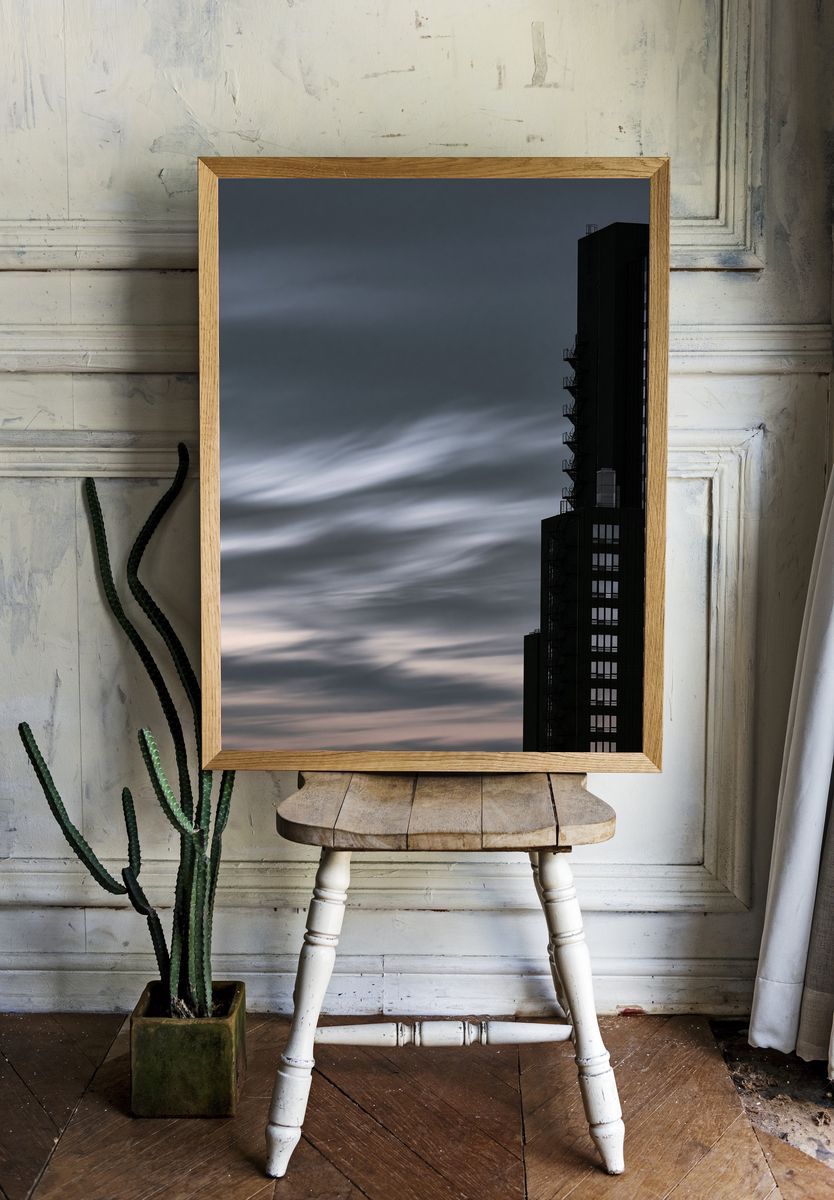 Moody City Tower Photography Poster. room preview