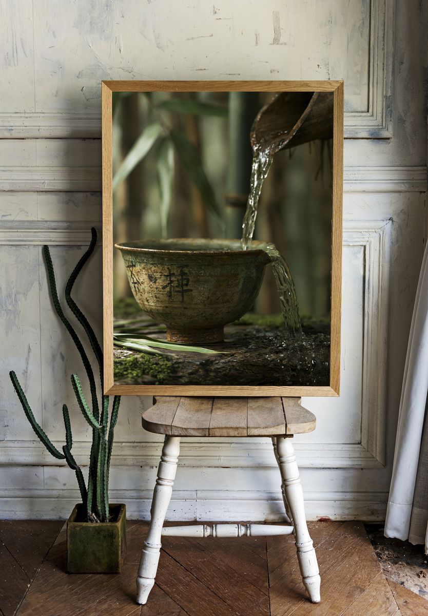 Zen Water Bowl Photography Poster. — room view 1