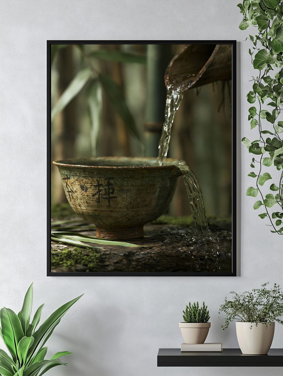Zen Water Bowl Photography Poster. — room view 4
