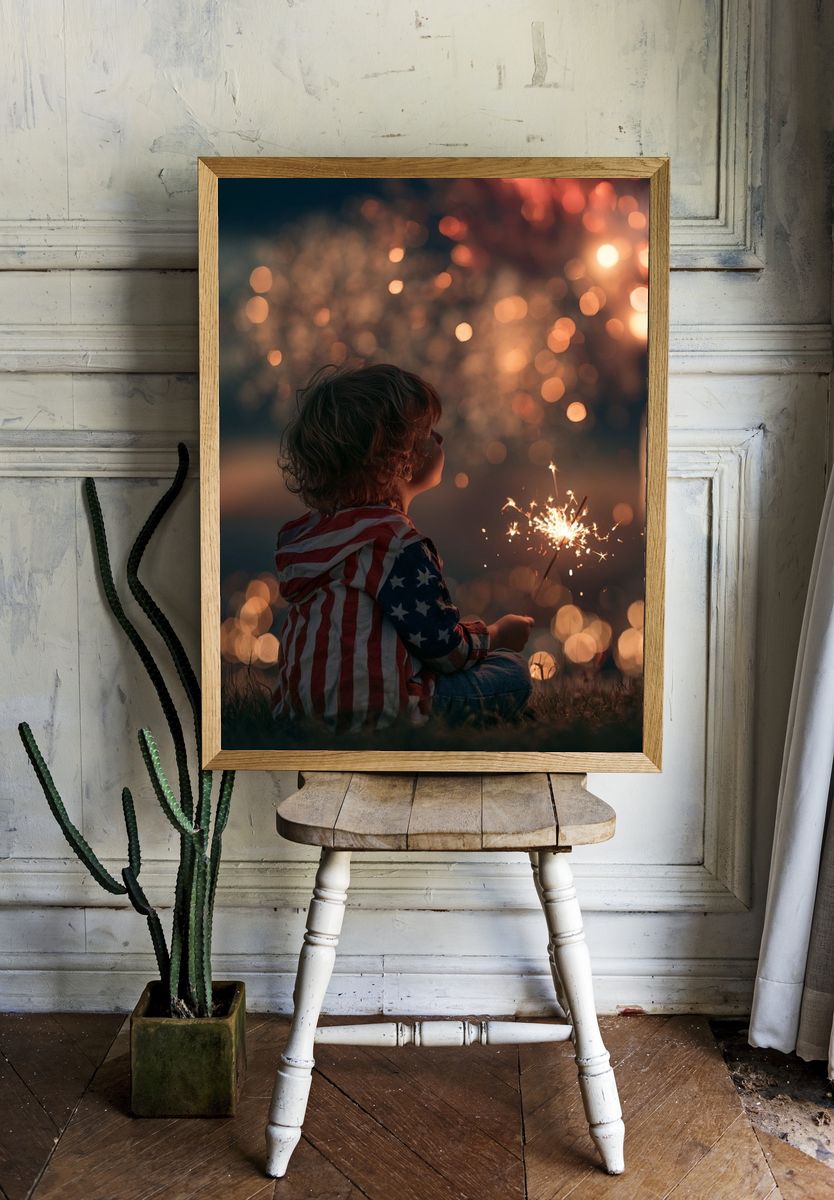 Child with Sparkler Photography Poster. room preview