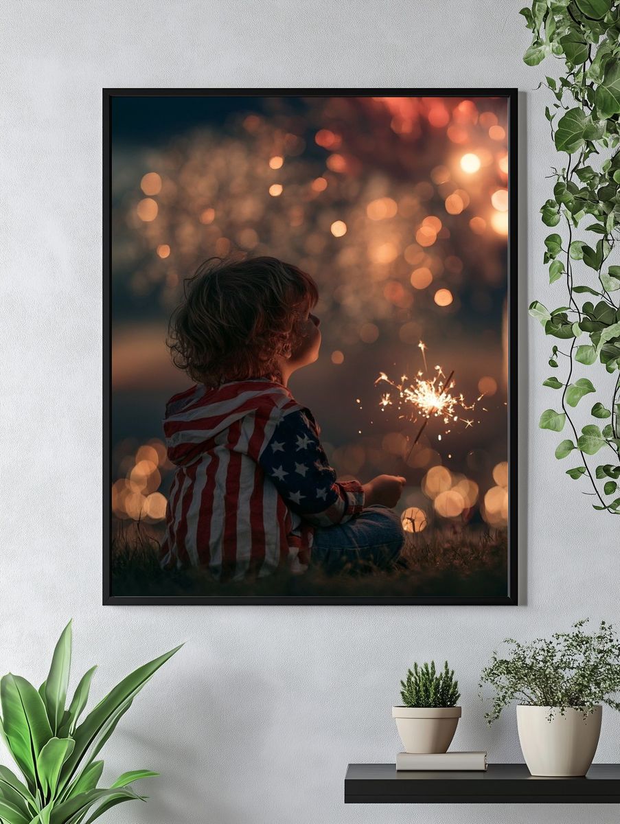 Child with Sparkler Photography Poster. — room view 4