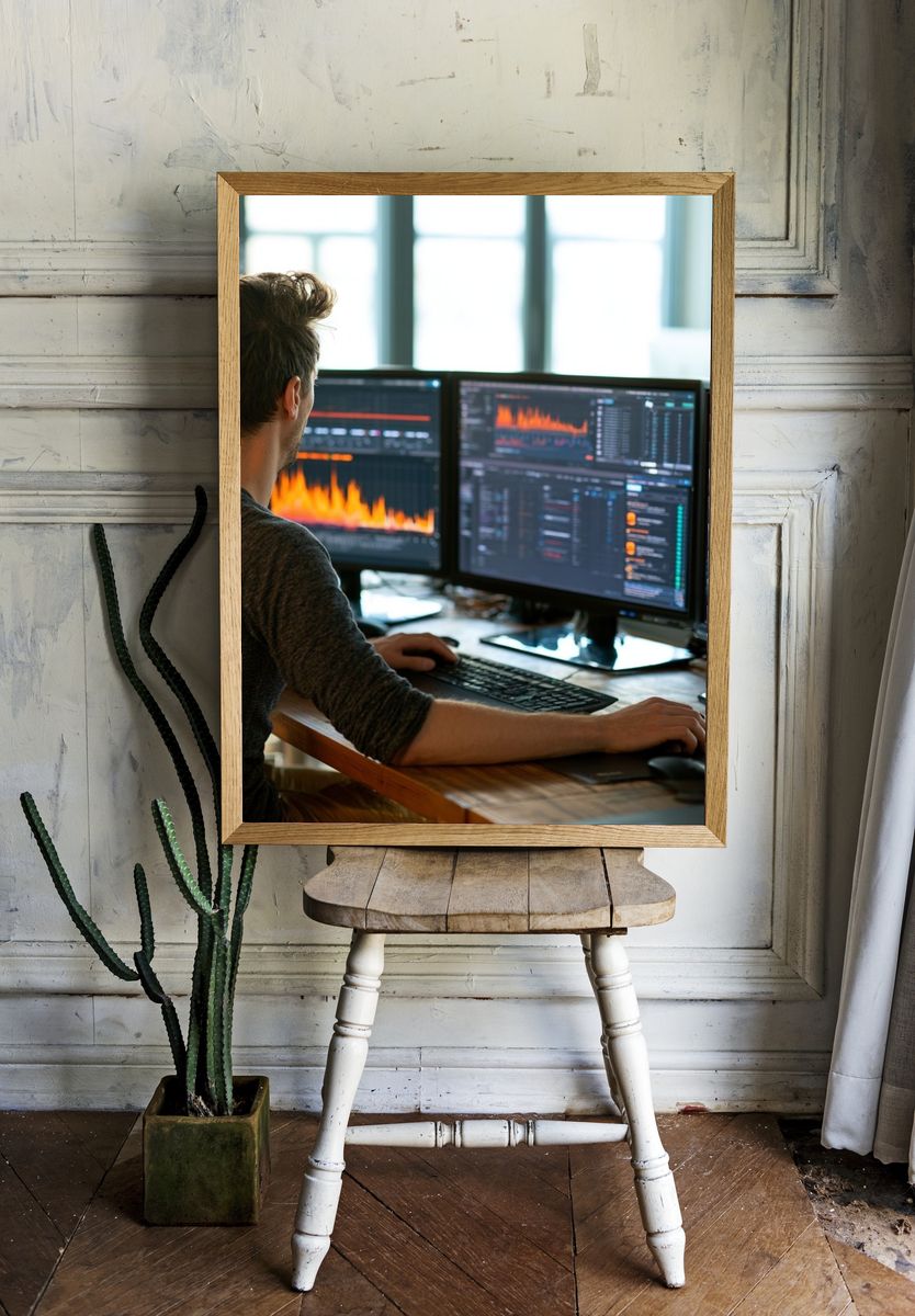 Data Analyst Workspace Photography Poster. — room view 1