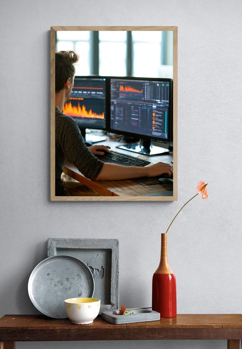 Data Analyst Workspace Photography Poster. — room view 3