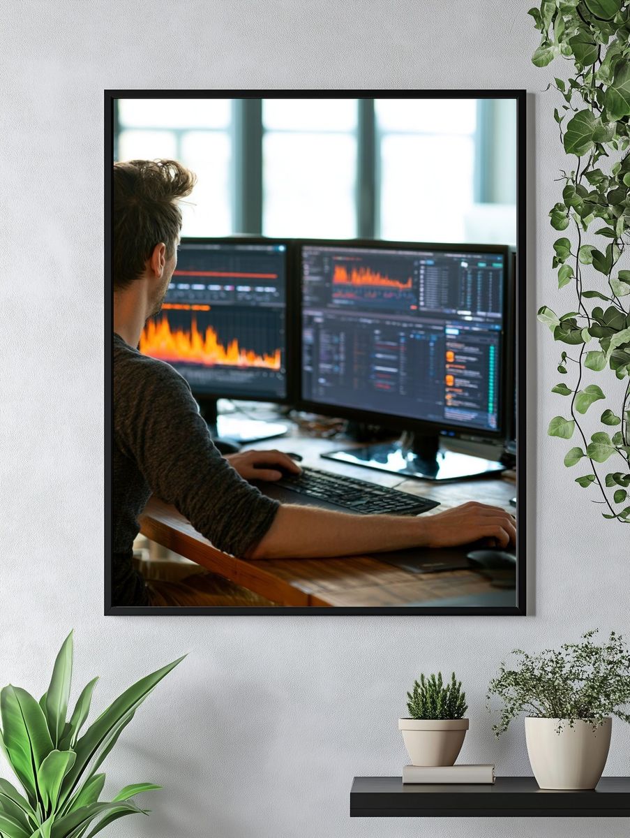 Data Analyst Workspace Photography Poster. — room view 4