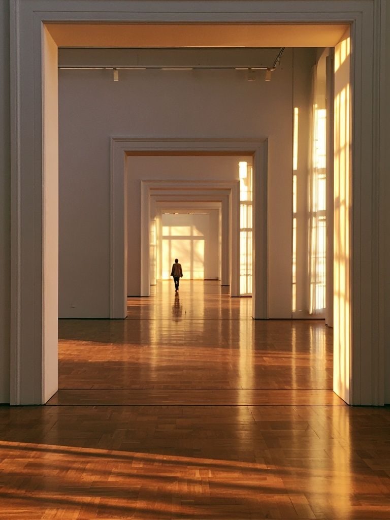 Sunlit Gallery Corridor Photography Poster. poster — photography art