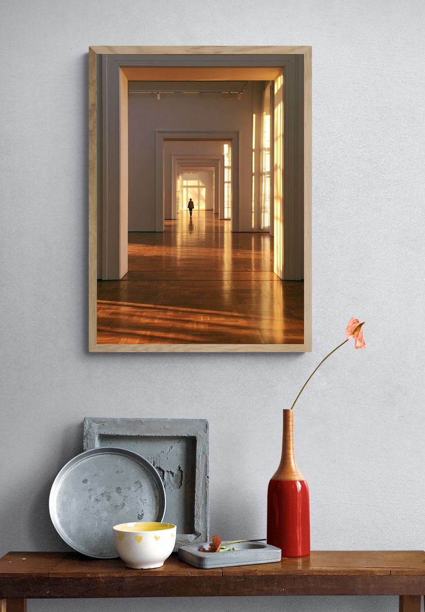 Sunlit Gallery Corridor Photography Poster. — room view 3