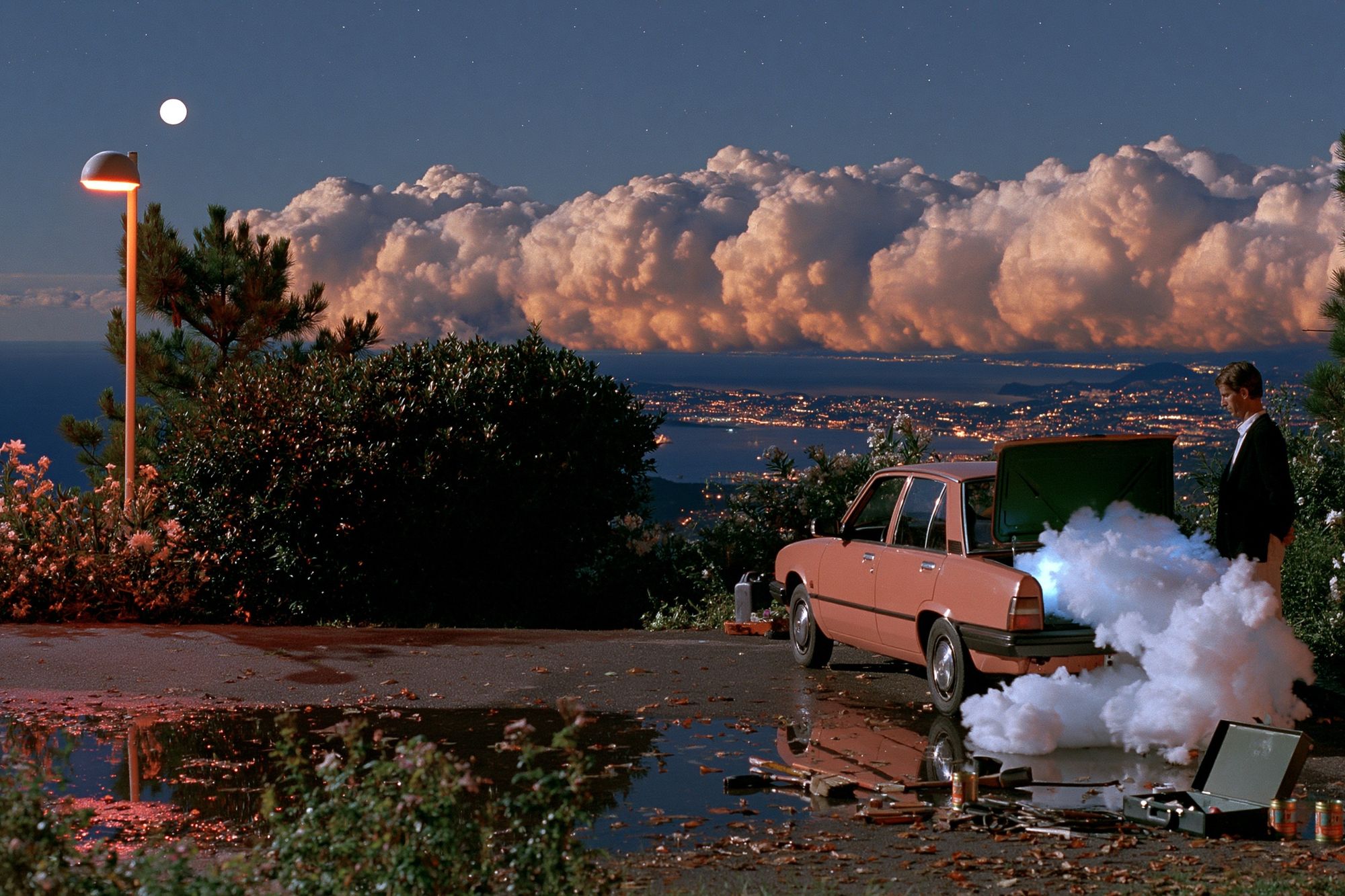 Moonlit Coastal Car Scene Poster. poster detail
