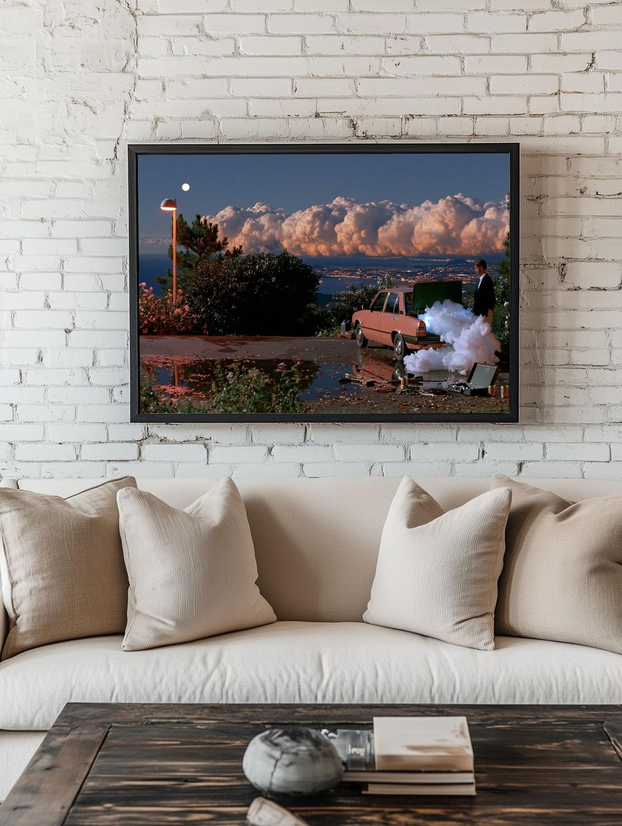 Moonlit Coastal Car Scene Poster. — room view 1